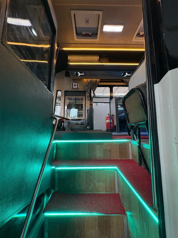 Bus interior with lighting